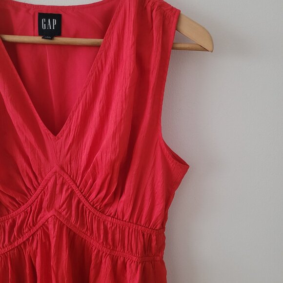 Gap Textured Crinkle Empire Waist Coral Mini Dress-Small - Picture 3 of 6